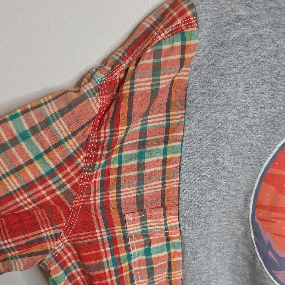 Disney Gray The Child Custom Sweatshirt with Plaid Sleeves Sz Medium OOAK Custom - Picture 3 of 7